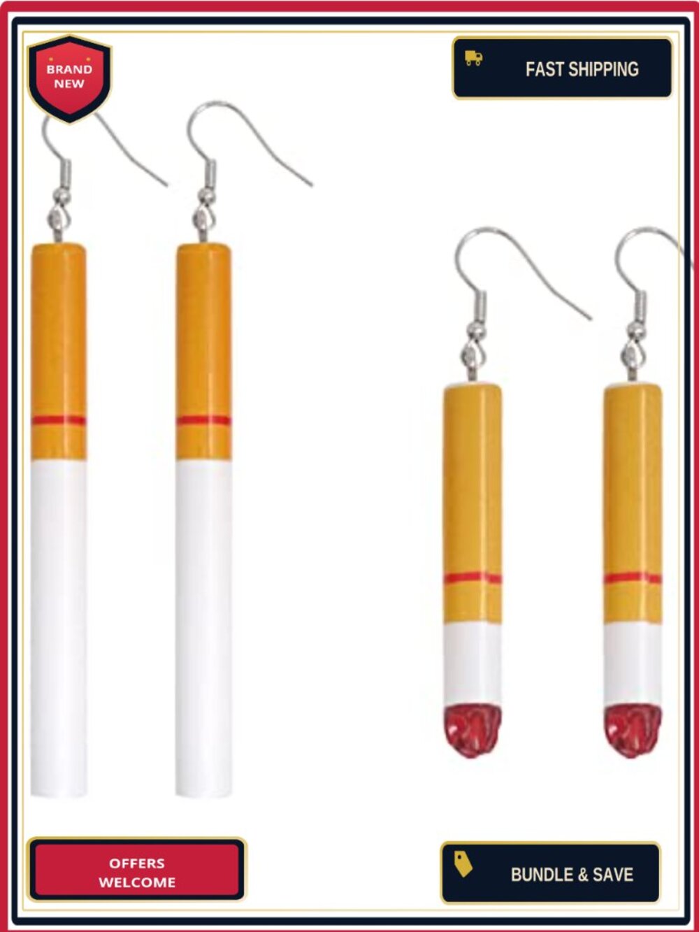 Acrylic Alloy Dangle Earrings Wacky Cigarette Drop Punk Halloween Cosplay